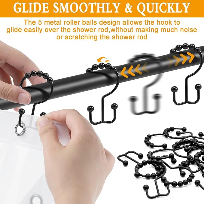 Shower Curtain Hooks, Free Sliding Double Shower Hooks - Image 3
