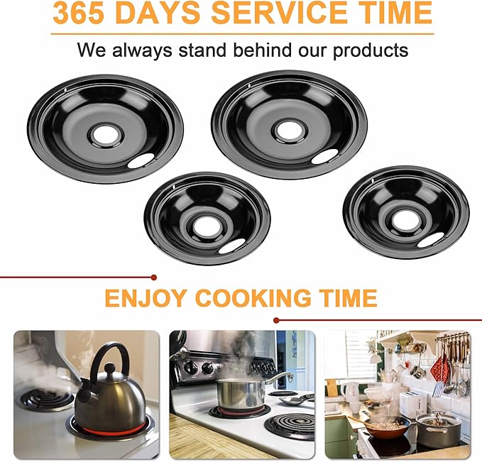 Black Porcelain Drip Pans Set 4-Pack 318067041 & 318067051 Compatible with Frigi-daire Ken-more Range Oven Replaces Electric Range Stove Burner 5304430149,5304430150 by Fetechmate