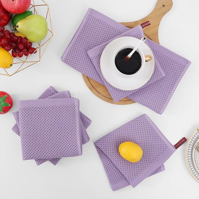 Homaxy 100% Cotton Waffle Weave Kitchen Dish Cloths 6-Pack, Lavender | 12 x 12 - Image 7