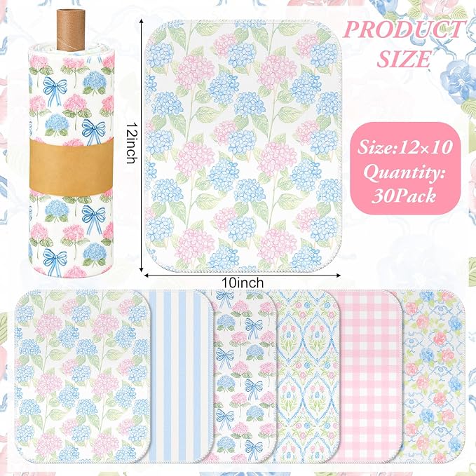 Reusable Kitchen Cloths Cotton Towel, 36 Pack, Pastel Hydrangea - Image 2