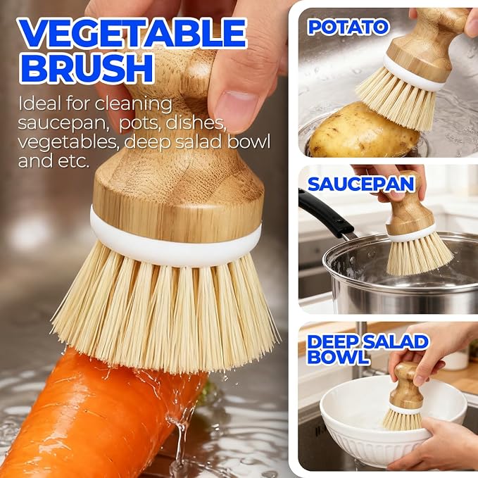 Holikme 6 Pack Dish Brush with Bottle Brush Scrub Brush Straw, Palm Scrub Brush - Image 2