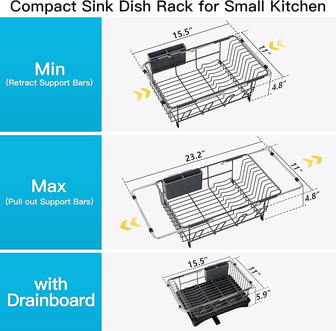 JASIWAY Gray Dish Drying Rack in Sink - Image 6