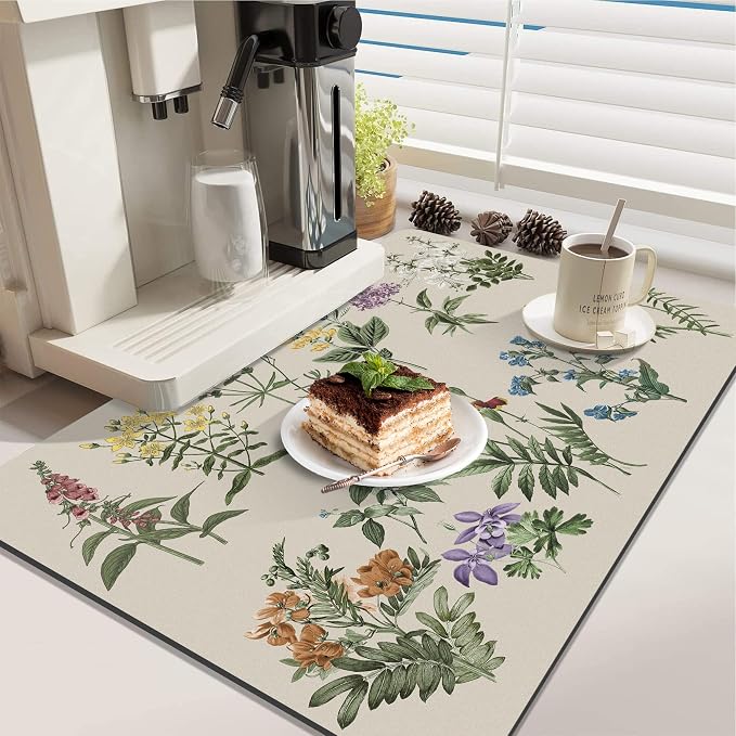 LOKHOM 18"x24" Dish Drying Mat，Vintage Sage Flower Herb Coffee Mat | Ultra - Image 3
