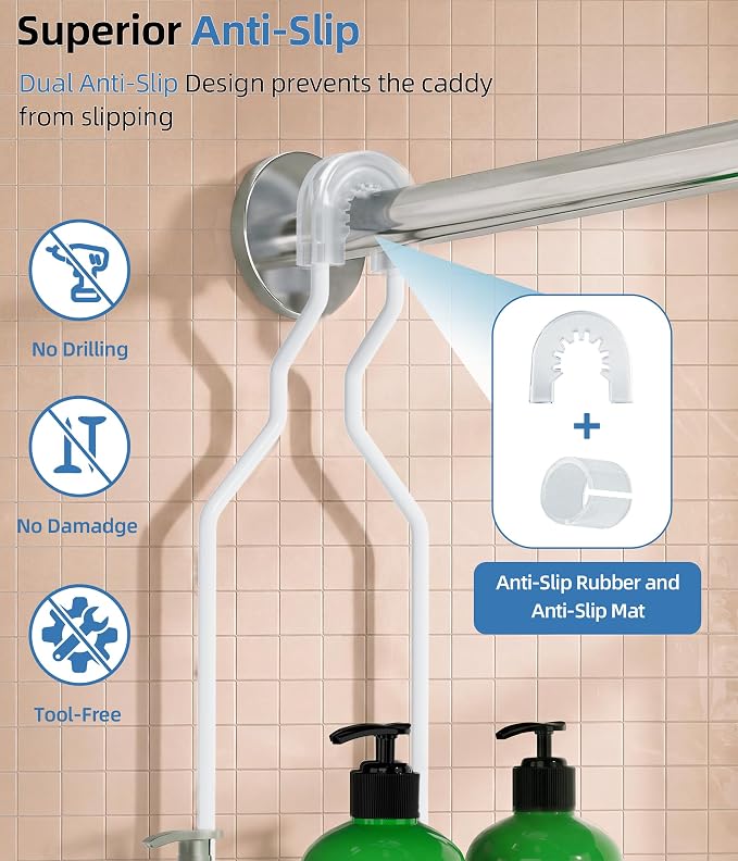 Adjustable Shower Caddy Hanging, Extended Length Organizer Over Shower Head - Image 4