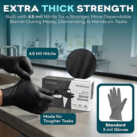 Disposable Black Nitrile Gloves X Small 200 Count - Image 2