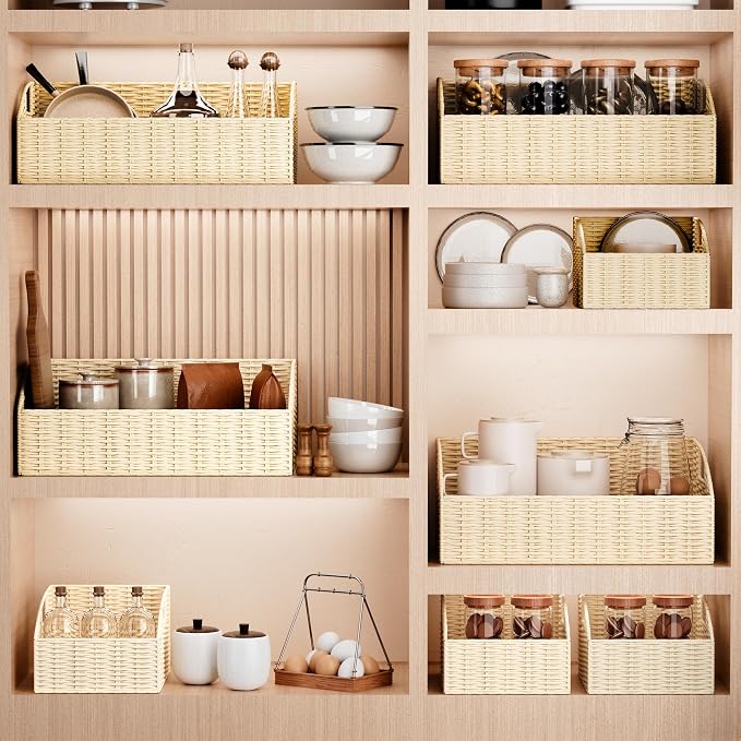 Pantry Baskets for Organizing, Wicker Storage Basket Beige - Image 6