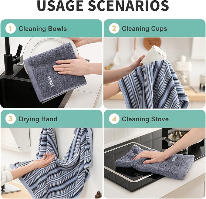Kitchen Dish Towels for Drying Dishes, Large Cotton Kitchen Towels, Stripped - Image 7