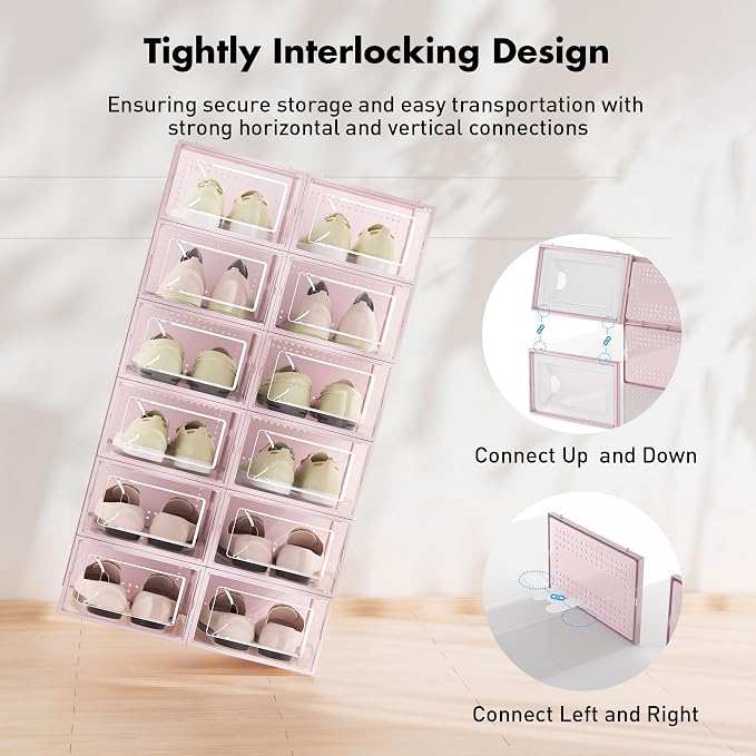Foluck Shoe Storage Box, 15 Pack Clear Plastic Stackable Organizer - Image 3