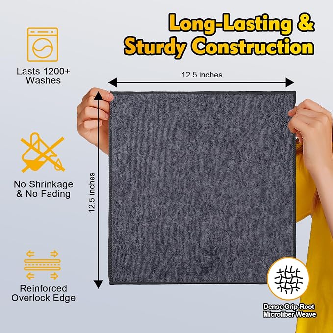 HOMEXCEL Microfiber Cleaning Cloth 12 Pack, 12.5 x 12.5 inch Microfiber Towels - Image 4