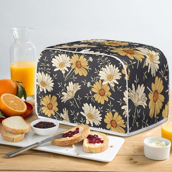 Retro Daisy Pattern Toasters Cover Spring Flower Bread Maker Covers Kitchen Small Appliance Dust-Cover Kitchen Accessories for Toaster,2 Slice