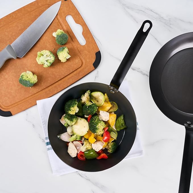 Restaurantware-Met Lux 10 Inch Fry Pans, 6 Lightweight Frying Pans - Induction-Ready, Triple-Riveted, Black Carbon Steel Cooking Skillets, Durable, For Searing, Sauteing, And Browning Food