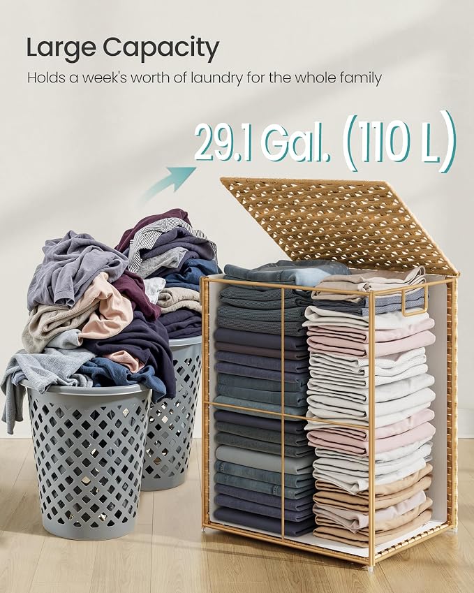 SONGMICS Laundry Hamper with Lid, 29 Gal Synthetic Rattan - Image 5