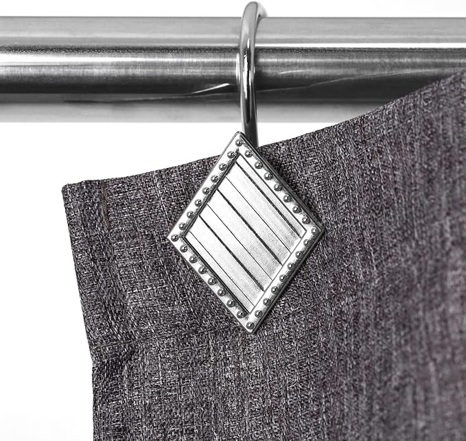 Brushed Nickel Shower Curtain Hooks: 12PCS Geometric Bathroom Curtain Ring | - Image 5