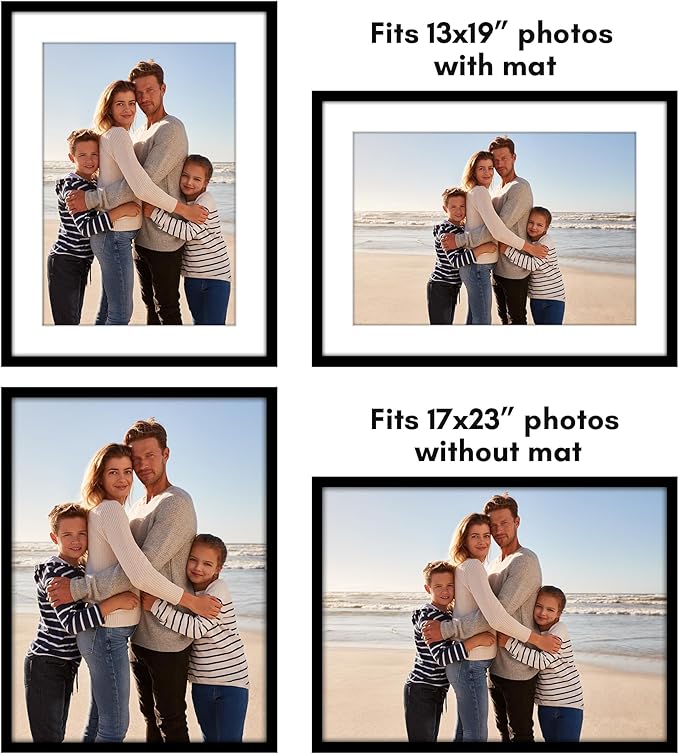 Americanflat 17x23 Picture Frame with Polished Plexiglass - Set of 5 - Use as 13x19 Frame with Mat or Display 17x23 Photo Without Mat - Galleria Collection - Picture Frames for Wall Display - Black