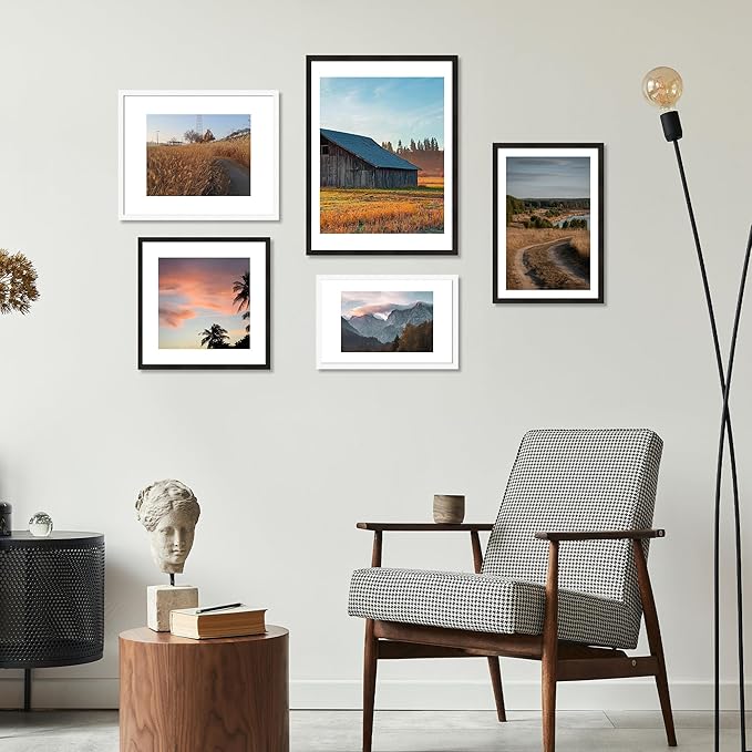 16x20 Frames Set of 3 - Display 11x14 Photo with Mat or 16 x 20 Poster without Mat, Wall Mounting Horizontal and Vertical, Black