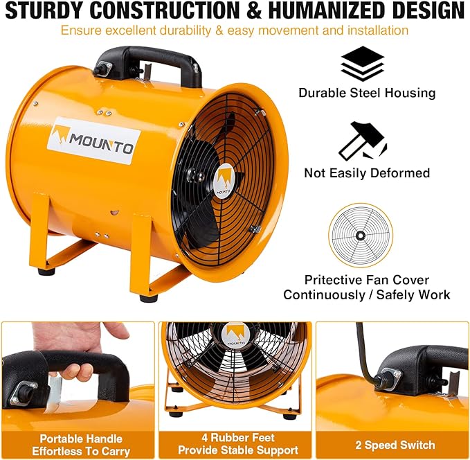 MOUNTO COMBO Heavy Duty Cylinder Fan with 25-foot Vinyl Hose (8inch)