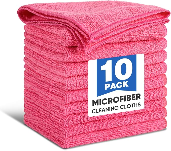 TEAWOO 10 PCS Pink Microfiber Cleaning Cloths, Car Towels, Kitchen Towels by TEAWOO