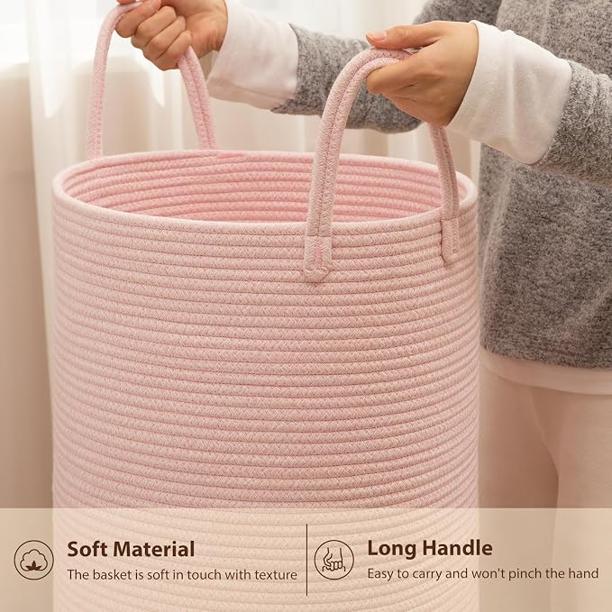 OIAHOMY 60L Nursery Hamper Laundry Basket Laundry Hamper Pink - Image 6