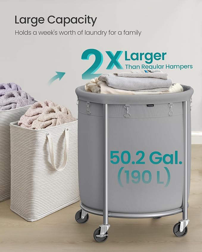 SONGMICS Laundry Basket with Wheels, Steel Frame, Removable Bag - Image 3