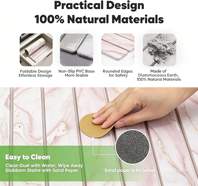 Stone Drying Mat for Kitchen Counter, Quick Diatomaceous Earth Mats for Dishes - Image 4