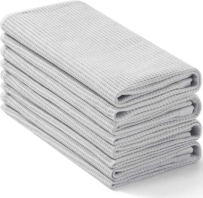 Homaxy 100% Cotton Waffle Weave Kitchen Towels, 4 Pack, Light Grey by Homaxy