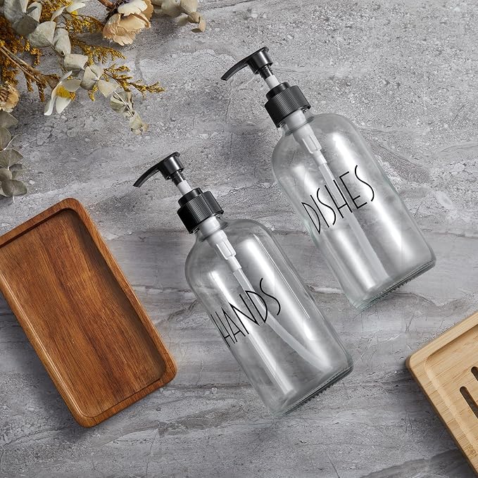 ALELION Glass Soap Dispenser - 16 OZ Clear Dish and Hand Soap Dispenser Set - Image 4