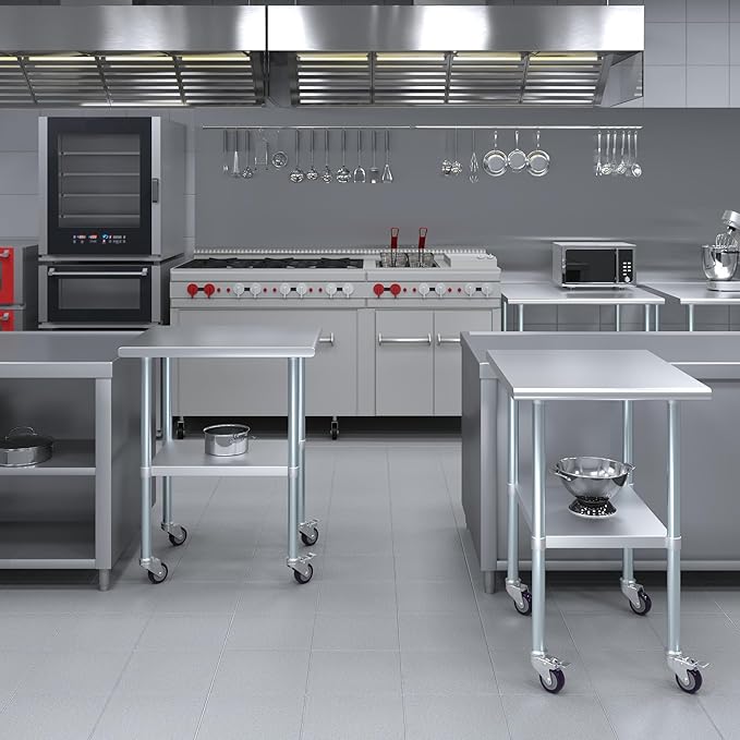 AmGood 24" Long x 30" Deep Stainless Steel Table with Casters