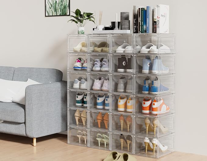 HOMIDEC Shoe Storage, 6 Pack Shoe Organizer Clear Hard Plastic Shoe Box - Image 9