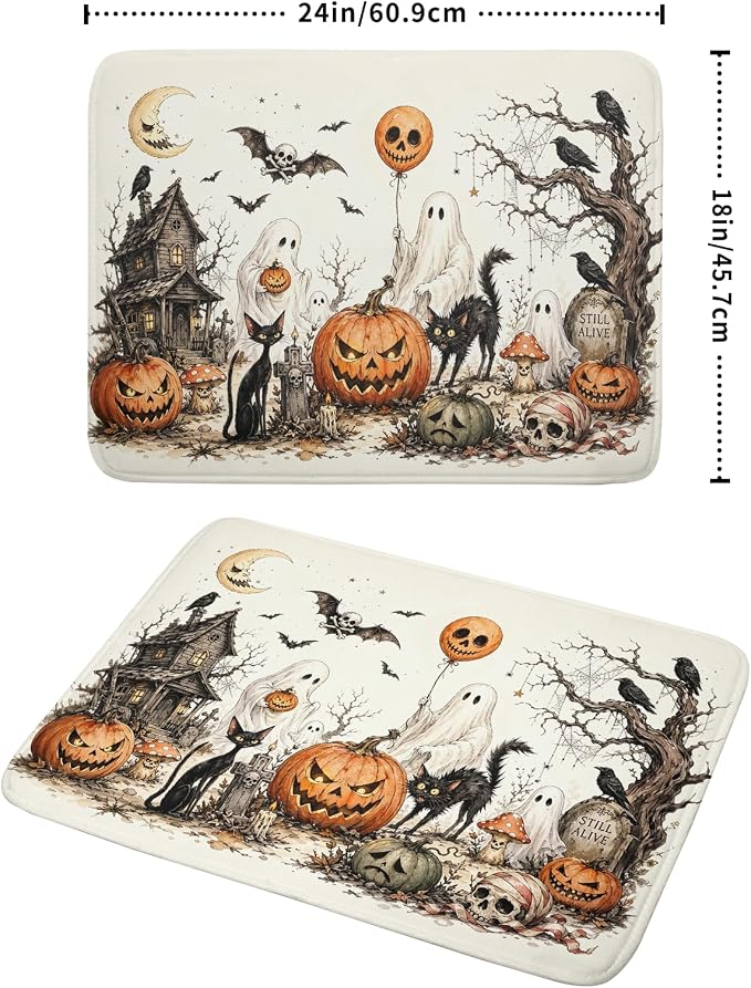Giwawa Halloween Pumpkin Ghost Dish Drying Mat Black Cat Microfiber Dishes Pad - Image 2