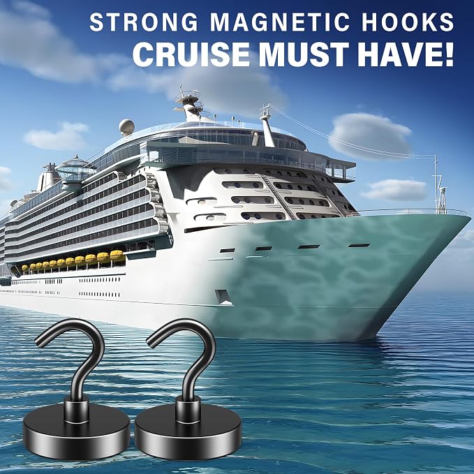 FINDMAG Black Magnetic Hooks for Cruise Cabins, 10 Pack 85 LB+ Magnet Hooks - Image 2