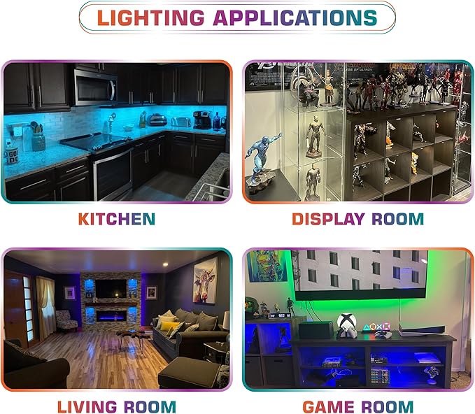 RGBWW LED Closet Light, Hutch Bookshelf Showcase Display Lighting, Multi Color Chaneable & Warm White, Remote Dimmer, Daisy Chained Linkable Pucks, 120V Hard Wiring & Plug in, 12 Lights