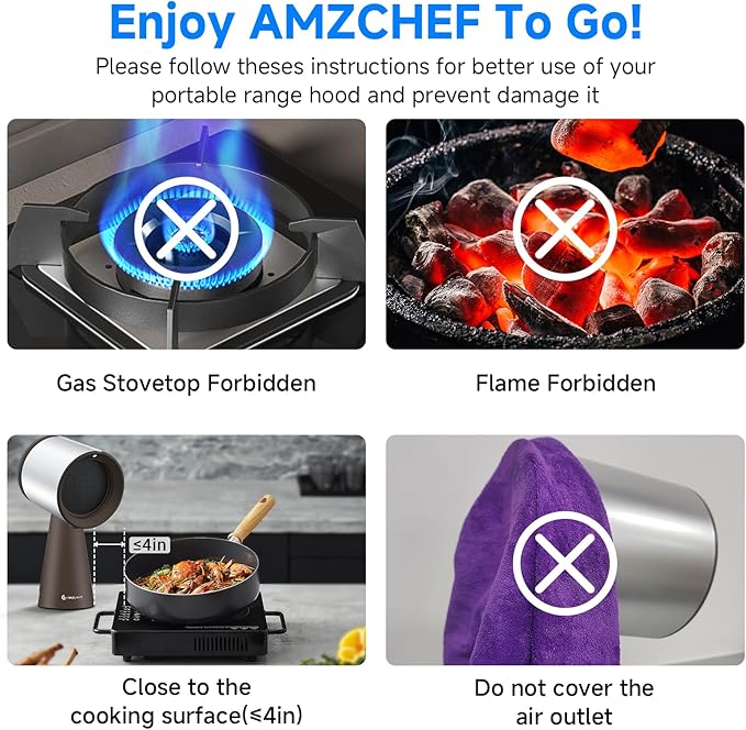 AMZCHEF Portable Range Hood, Desktop Range Hood with 3 Speed Exhaust Fan,Low Noise Large Oil Collection Cup,Detachable Aluminum Filter, Portable Kitchen Exhaust Fan for Indoor BBQ, Hot Pot