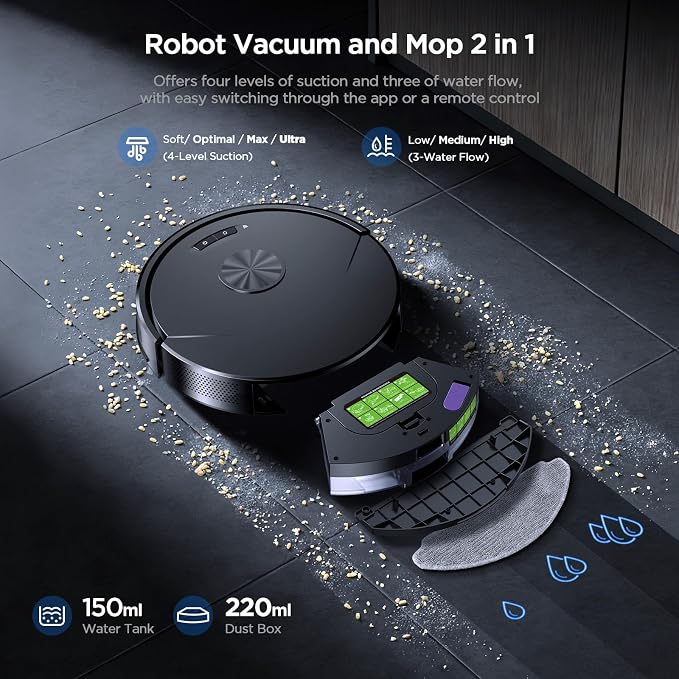 Robot Vacuum and Mop Combo, 8000Pa Strong Suction 2 in 1 Vacuum Robot - Image 2