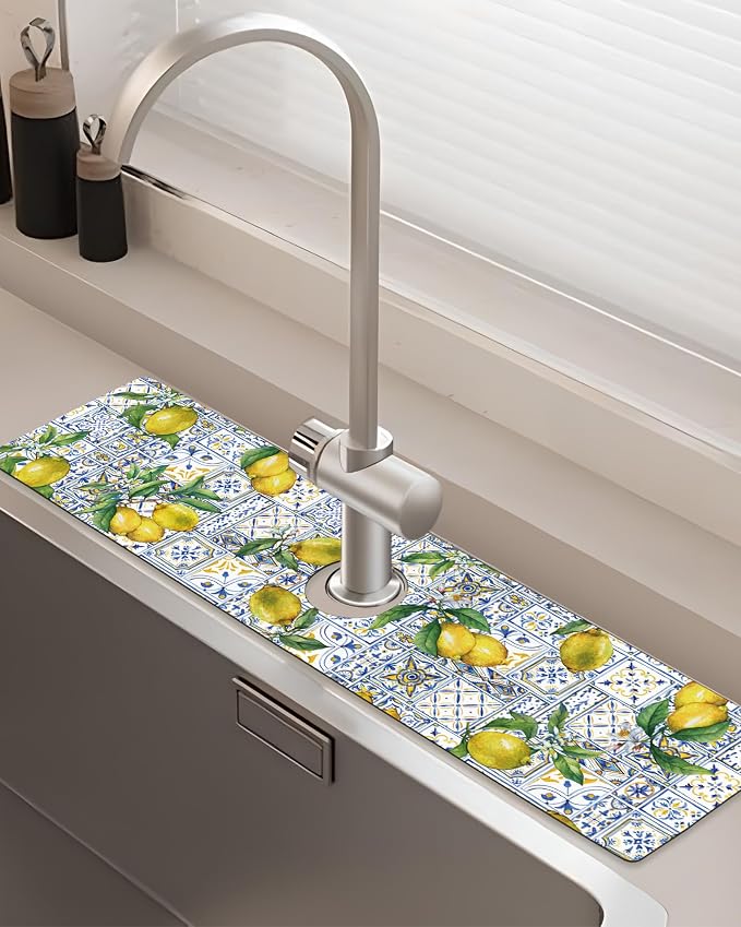Patterned Sink Faucet Mat Kitchen Splash Guard Super Absorbent Drying Mat by BnhjsdwTablecloth