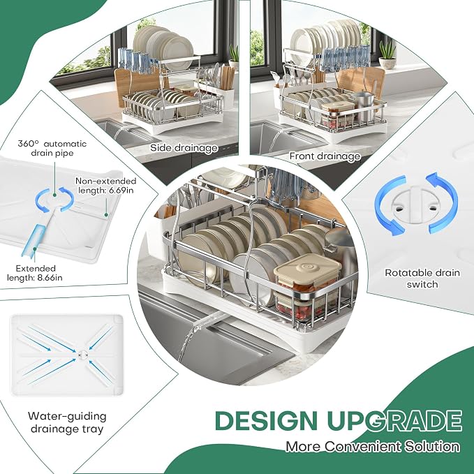 2 Tier Dish Drying Rack, Stainless Steel Dish Rack - Image 6