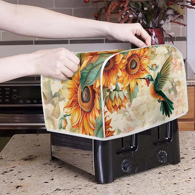 Hummingbird Sunflower Print 2 Slice Toaster Cover for Home Dust Fingerprint Protection for Kitchen Small Appliance