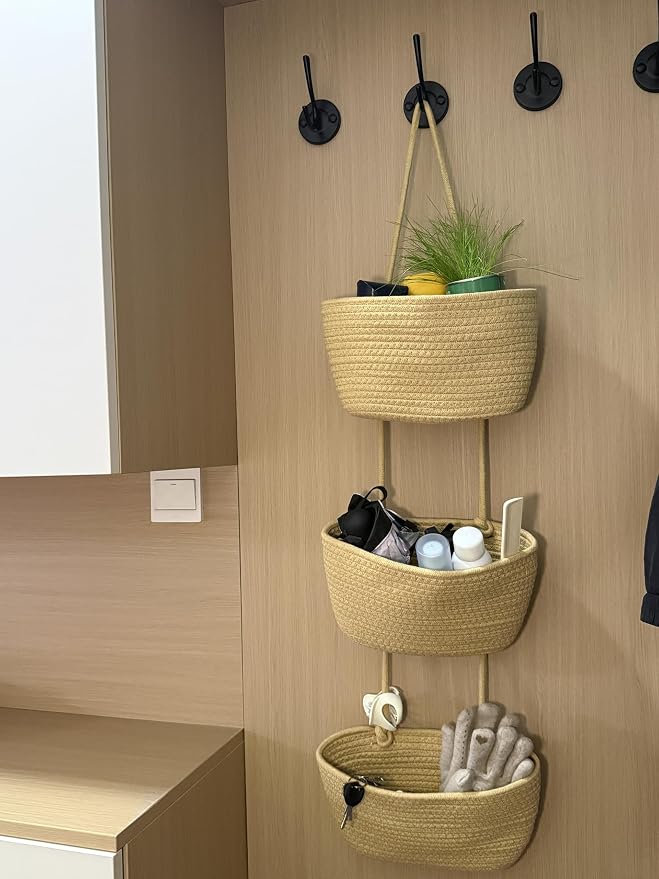 3-Tier Over the Door Hanging Basket, Cotton Rope Woven Decorative Hanging - Image 9