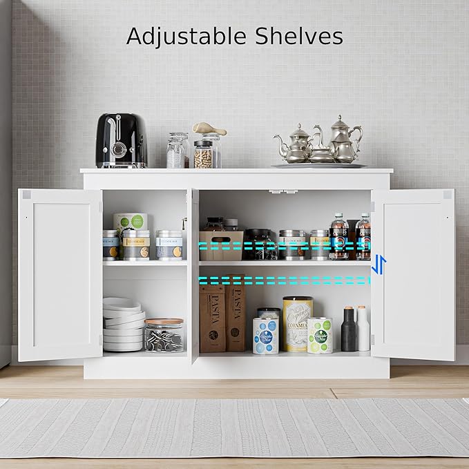 Cozy Castle Buffet Cabinet with Storage - Kitchen Storage Cabinet Wood Console Table Coffee Bar Accent Cabinets for Living Room Dining Room Entryway White 44.5" W