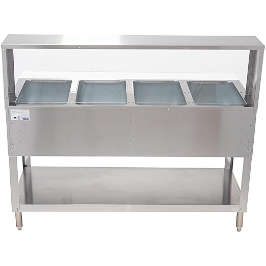 Kratos Commercial Electric Steam Table/Hot Food Table with Overshelf and Sneeze Guard, 4 Wells, Stainless Steel, Stationary, NSF, 120V (28W-193)