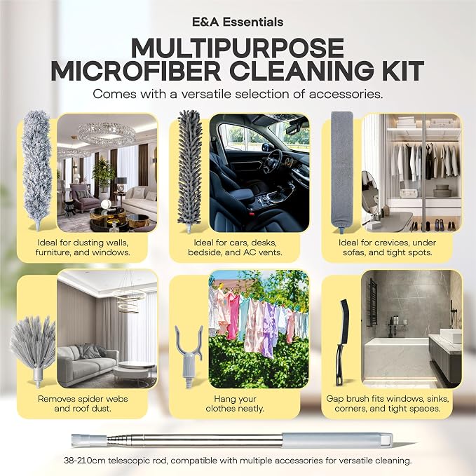 Microfiber Feather Duster with Extension Pole 100 Inches, Cleaning Brush - Image 6