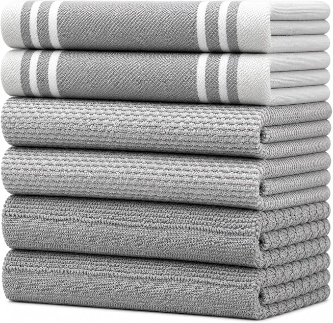Premium Kitchen Towels 6 Pack 100% Cotton 20"x28" Dish Towels by BumbleTowels