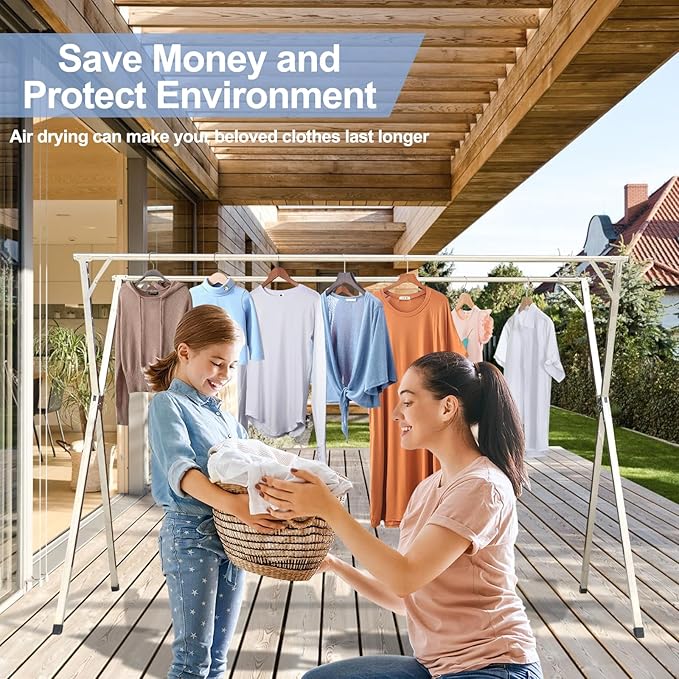94.5in Premium Stainless Steel Clothes Drying Racks, Foldable and Adjustable - Image 4