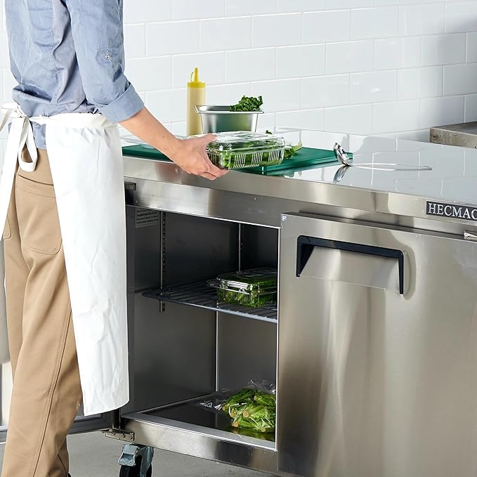 HECMAC 48" Commercial Refrigerator, 12.96 Cu.ft Worktop Undercounter Fridge with 2 Solid Door, 33~40℉, 18-8 Stainless Steel Interior, ETL&NSF/ANSI 7 for Restaurant, Bar, Shop, Kitchen Use