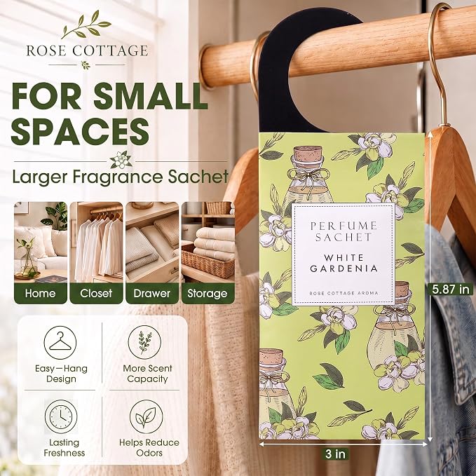 Large 12 Packs White Gardenia Hanging Scented Sachets Long-Lasting Closet - Image 2