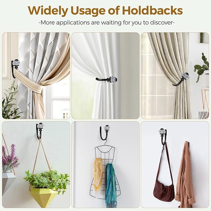 USFOOK Black Curtain Holdbacks, Decorative Drapery Tiebacks, 2 Pack/1 Pair | - Image 7