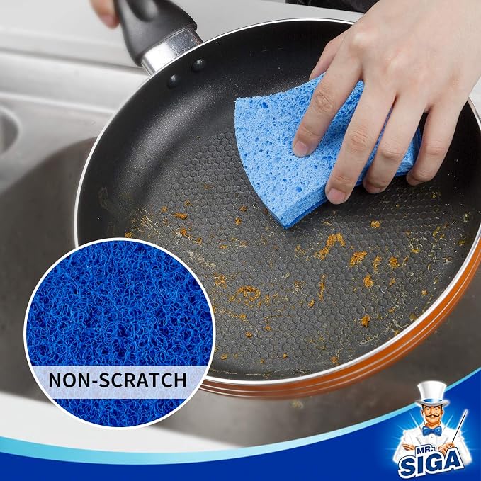MR.SIGA Non-Scratch Cellulose Scrub Sponge, Dual-Sided Dish Sponge, 12 Pack | - Image 3