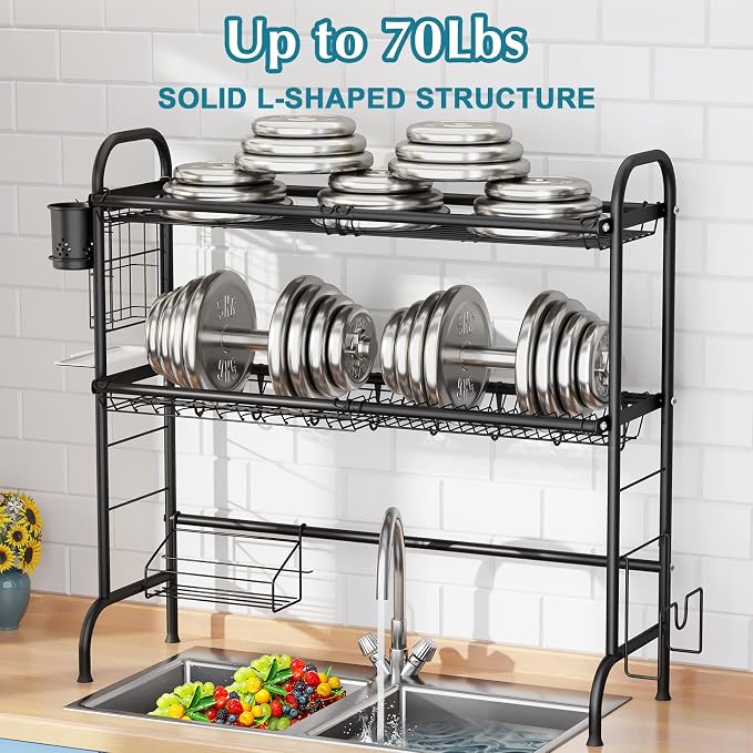 HOWDIA 3-Tier Over The Sink Dish Drying Rack, Stainless Steel Dish Rack | - Image 6