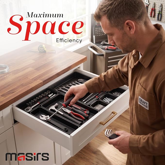 Masirs Interlocking Drawer Organizer Bins 8 Pcs, Desk Drawer Tray Set | Tool - Image 7