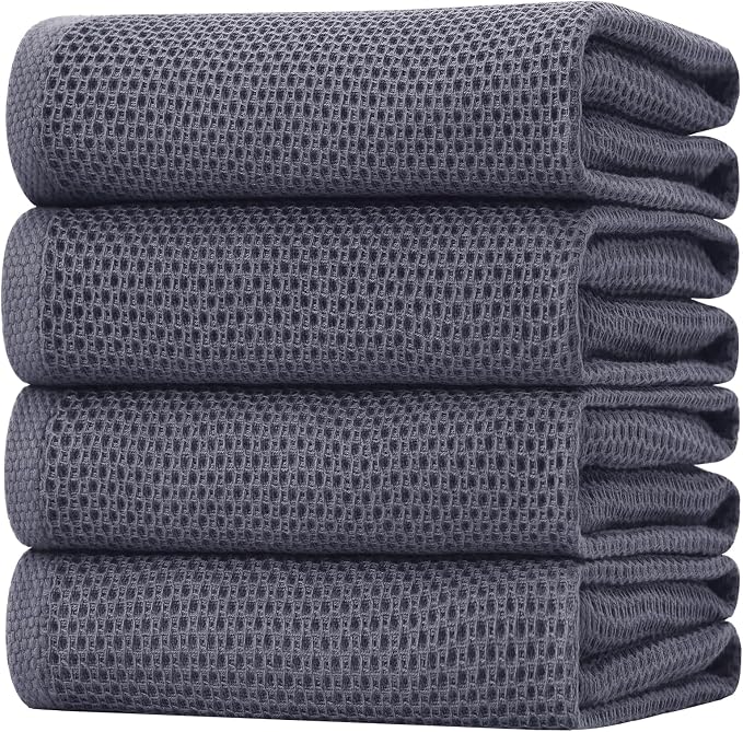 Homaxy 100% Cotton Oversized Waffle Weave Kitchen Towels 4-Pack, Dark Grey | 20 by Homaxy