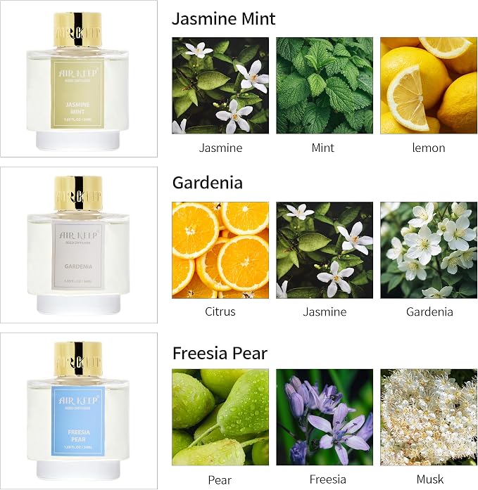 Reed Diffuser Set of 3, Jasmine Mint Gardenia Freesia Pear Oil Reed Diffusers - Image 2